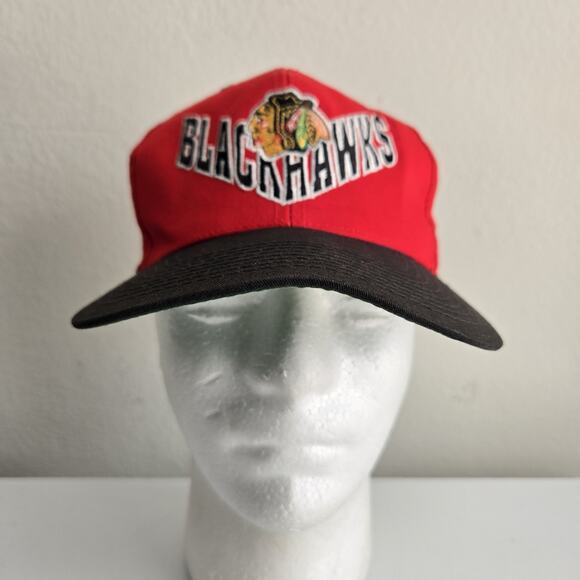 Vintage Chicago Blackhawks ANNCO‎ Snapback Hat Cap Embroidered Red Black Arrow - Picture 2 of 9